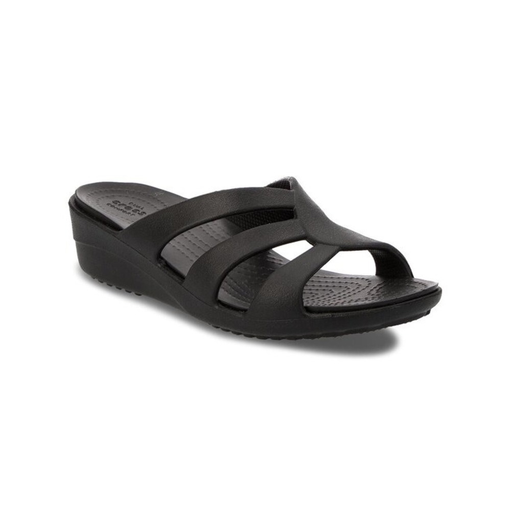 Crocs Meleen Twist Black Strappy Wedge Slide Sandals Womens Size 8 202492